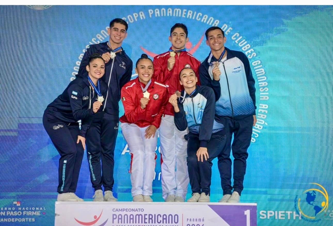 Mario Nava y Elizabeth Quintero medallistas de oro en la prueba de pareja en el Campeonato Panamericano de Gimnasia Aeróbica